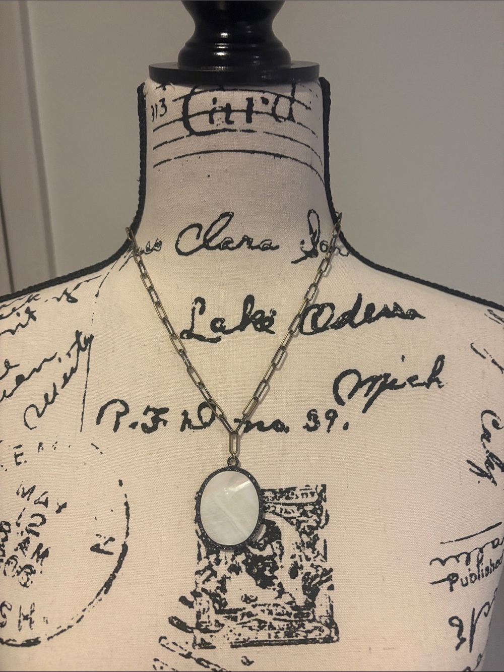 Silver Tone Necklace with White Mother-of-Pearl Pendant